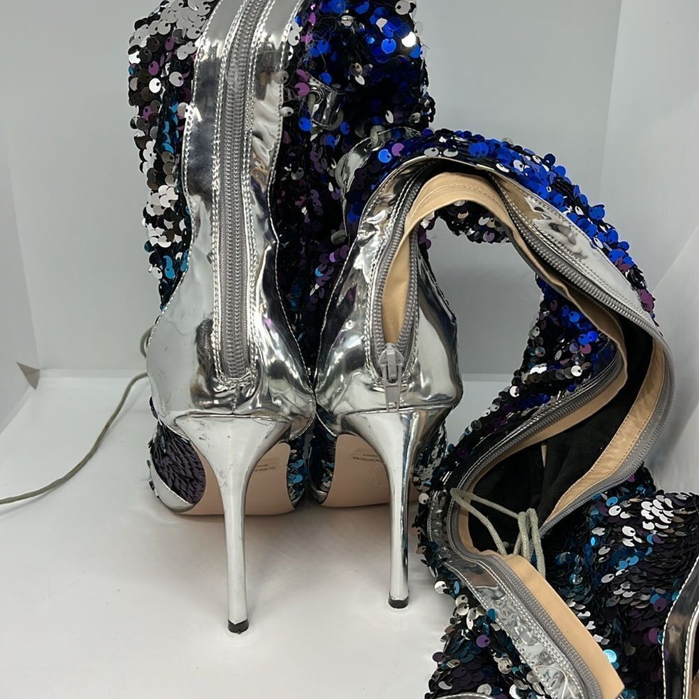 Sequin Lace-Up Pointed Toe Heels in Purple and Blue - Picture 4 of 8